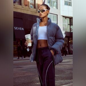 New Pretty Little Thing Womens Slate Grey Soft Touch Nylon Puffer Jacket Medium